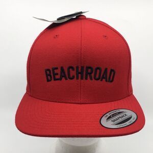 Yupoong Classic embroidered red & black Beachroad SnapBack baseball cap hat Nwt
